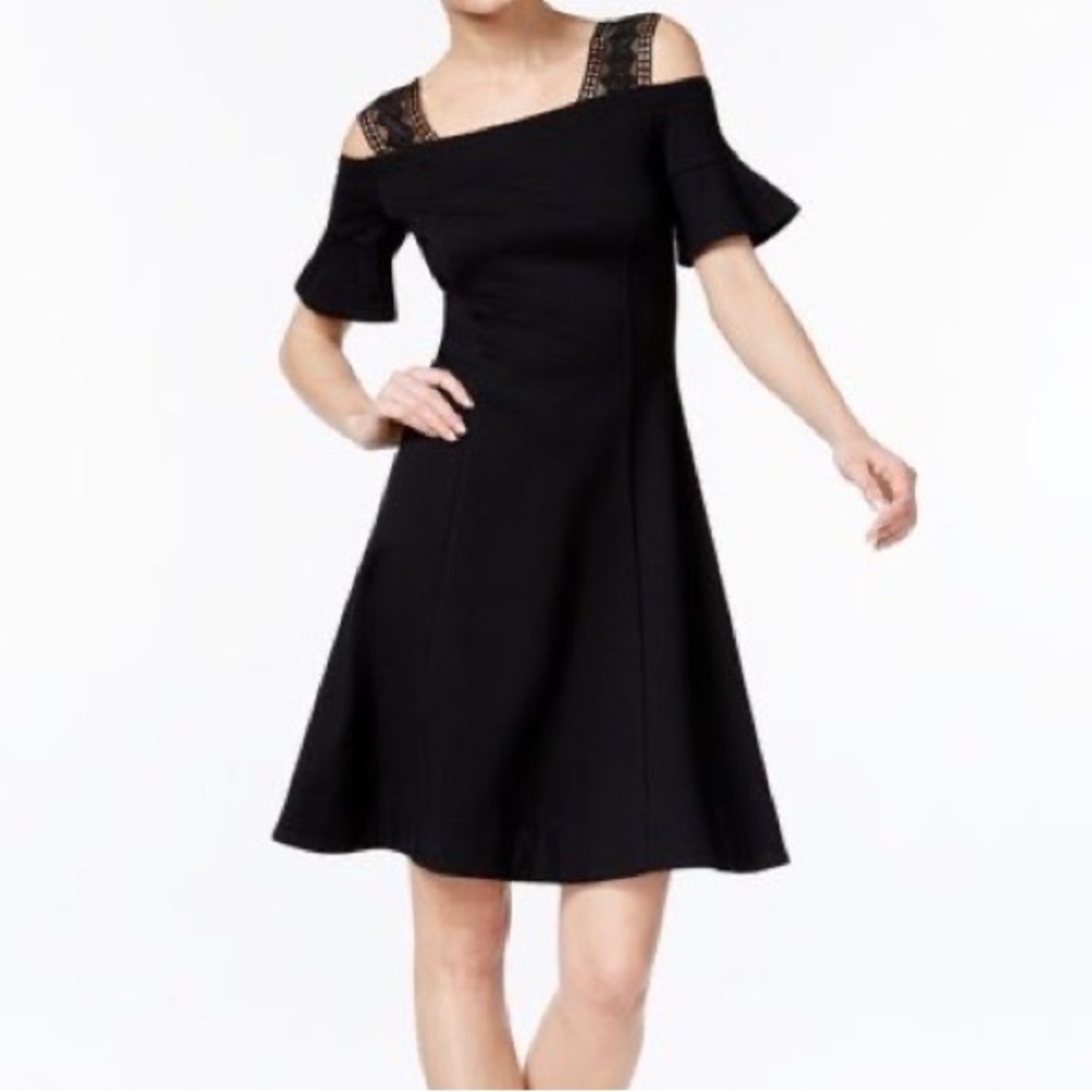 Yyigal black cold shoulder a-line dress
